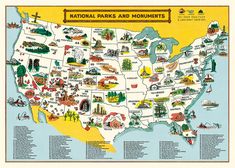 a map of the united states showing parks and monuments