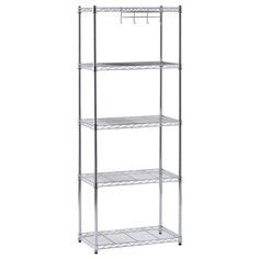 four tiered shelving unit in chrome steel