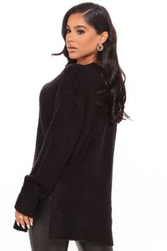 Available In Multiple Colors Pullover Sweater V Neck Long Sleeve Spit Hem Detail Oversized 64% Acrylic 35% Polyester 1% Spandex Imported | Get Your Knit Together Oversized Sweater in Black size 2X by Fashion Nova Black Crew Neck Soft Knit Cardigan, Cozy Stretch Black Tops, Black Soft Knit Long Sleeve Top, Cozy Black Knit Top For Fall, Oversized Black Soft Knit Top, Cozy Black Textured Knit Top, Oversized Black Knit Top For Fall, Fall Crew Neck Knit Top For Night Out, Solid Sweater For Winter Night Out