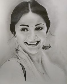 a pencil drawing of a smiling woman