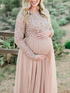 Momyknows Sequin Tulle Splicing Long Sleeve Party Gown Photoshoot Maternity Baby Shower Maxi Dress Maternity Shoot Dresses, Gown Photoshoot, Gender Reveal Outfits, Baby Shower Gown, Maternity Sundress, Photoshoot Maternity, Friend Lyrics, Pregnant Wedding