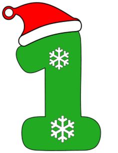 a green number with snowflakes and a santa hat on it's head