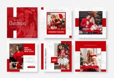 christmas postcard templates with red and white colors