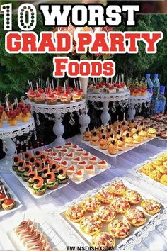 a table topped with lots of desserts and pastries on top of white plates