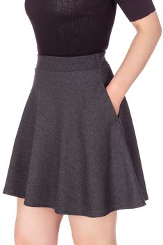 PRICES MAY VARY. The skater skirt should be in every young girl's wardrobe: The basic skater skirt looks very simple, but there are many reasons the skirt has been loved through the years. The full mini skirt has a high waist. The high waist offers a comfy fit and makes a woman's waist look slimmer. Also, the flared mini skirt has a full skirt line. So, the flared skirt creates a full beautiful flow and lovely pleats. Also, the A-line silhouette adds a feminine mood to this circular skirt. Relax Short Winter Skirt, Ingenue Fashion, Mid Thigh Skirt, Above The Knee Skirt, Gifts For Young Women, Circular Skirt, Black A Line Skirt, Classy Skirts, Grey Mini Skirt