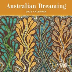 the australian dreaming calendar has been designed to look like an abstract painting with trees and leaves