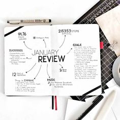 an open book sitting on top of a desk next to scissors and other office supplies