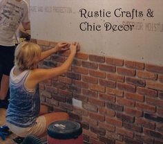 two people working on a brick wall with the words rustic crafts and chic decor