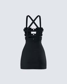 Prepare to feel like your sexiest self with this black mini dress 🖤 Made from Ponte fabric, and complete with a front neckline square trim, pocket details, elastic strap details, and a center back invisible zipper for an elevated look that will leave everyone in awe 😌 Black Bodycon Mini Dress With Built-in Bra, Black Mini Dress With Straps For Night Out, Black Mini Bandage Dress For Club, Black Sleeveless Dress With Strap Detailing, Black Strap Dress For Club, Black Strappy Club Dress, Black Mini Dress With Straps, Black Bandage Mini Dress For Summer, Chic Black Mini Bandage Dress