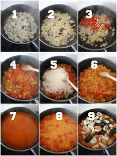 the steps to make an entree in a pan with onions, mushrooms and tomato sauce