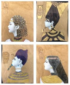 four pictures of egyptian women with different hair styles