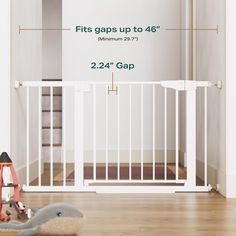 Metal 【Large & Wide Design】 With a height of 30.5 inches and an adjustable width ranging from 29.7 to 46 inches, this white gate is suitable for most doorways and staircases. Our spacious walk-thru gate makes it easier to walk through while holding your baby, making it an excellent choice for new parents. Ensure that every entry point in your home is safe and secure—an ideal solution for your needs! 【Safe for baby】Your curious crawlers will be blocked by the baby gate at the top of stairs because we design the double-lock safety release which makes it difficult for toddlers to open the gate. Babysitting your babies 【Durable design】steel design baby gate can defend up to 150 pound impacts by Husky, Alaska etc. without budging at all! You do not need to worry about the baby gate being pushed Sliding Baby Gate, Dog Gate For Stairs, Child Gate, Dog Gates For Stairs, White Gate, Wide Baby Gate, Baby Gate For Stairs, Gate For Stairs, Kids Gate