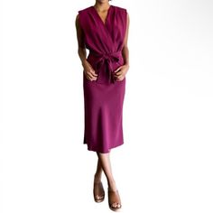 New With Tags!! Msrp $246! Gorgeous Magenta Color Midi Dress By Amanda Uprichard - Sold At Revolve And Upscale Boutiques. Flattering V-Neckline. Sash Tie Belt. Style Is Called Lamarca And Color Is Called Syrah. Brand Nwt. Women’s Size Medium. Chic Purple Sheath Dress, Purple V-neck Midi Dress For Work, Elegant Purple Midi Dress For Office, Elegant Purple Sleeveless Midi Dress, Chic Mauve Dress For Formal Occasions, Elegant Purple Office Dress, Sleeveless Purple Midi Dress For Cocktail, Chic Sleeveless Purple Midi Dress, Purple Sleeveless Midi Dress For Cocktail