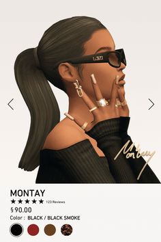 an image of a woman wearing sunglasses and holding her hand to her face with the words montay on it