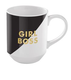 a black and white coffee mug with the words girl boss on it