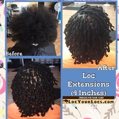 JMichelle / Loc Your Locs on Instagram: “Here are the official before & after pics of 4" Loc Extensions. Final look turned out beautifully! 😍😍#lyllocextensions #LocExtensions…” Lox Extensions, Loced Hair, Loc Extensions Permanent, Loc Goddess, Faux Loc, Crochet Faux Locs, Natural Hair Moisturizer, Locs Styles, Hair 4c