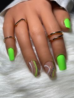 This set of nails in a neutral hue combined with neon green and a glittery swirl of white creates an eye-catching design. Each regular set contains 10 press-on nails. **Check for your correct nail size as we are not responsible if the wrong size is ordered*** See chart on homepage for size guide. Alternatively, if you are unsure about your sizing, you can order a full set of 20 nails - 2 of each size or you can order a nail sizing kit. FAQ: How long do the nails stay on? It depends on how well y Green Oval Nails Designs, Mommy And Me Nails Design, Lime Green Acrylic Nails Designs, Lime Green And White Nails, Lime Green Nails Design, Neon Lime Nails, Lime Green Nails, Message Text, Neon Green Nails