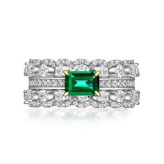 an emerald and diamond ring set