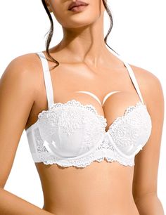 PRICES MAY VARY. Multiple Ways to Wear: Our strapless convertible mutiway bra offers endless possibilities when it comes to styling. With removable and adjustable straps, you can wear it as a traditional bra, a halter neck, crisscross, one-shoulder, or even go strapless. This versatility makes it the perfect choice for a wide range of outfits and occasions. Unmatched Lift and Support: Our push-up padded underwire bras are specially designed to lift and support your bust, enhancing your curves li Clear Strap Bra, Push Up Strapless Bra, Underwire Bras, Push Up Pads, Everyday Bra, Strapless Tops, Strapless Bra, Lingerie Collection, Lace Design