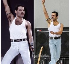 two men in white shirts and jeans are performing on stage