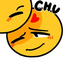 two yellow smiley faces with the word chu on their forehead and one has eyes closed