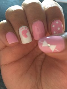 Pink Nails Baby Shower Ideas, Pink Nails For Baby Shower Girl, Pregnancy Nail Ideas, Nails For Baby Girl Arrival, Baby Girl Nails Mom, Baby Girl Shower Nails, Baby Girl Nail Designs, Nails For Baby Shower Girl, Pink Baby Shower Nail Ideas