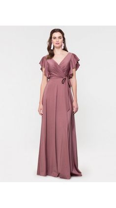 Party Gown In Mauve Elegant Bridesmaid Ball Gown Maxi Length, Formal Dress With Customizable Length And Fitted Bodice, Elegant Gown With Customizable Length And Fitted Bodice, Floor-length Bridesmaid Dress With Fitted Bodice, Elegant Gala Dresses With Customizable Length, Floor-length Maxi Dress With Sweep Train For Bridesmaid, Bridesmaid Floor-length Maxi Dress With Sweep Train, Floor-length Bridesmaid Gown Dress, Floor-length Bridesmaid Gown