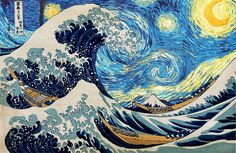 an image of the great wave in starry night