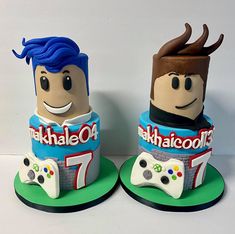 two cakes made to look like video games characters