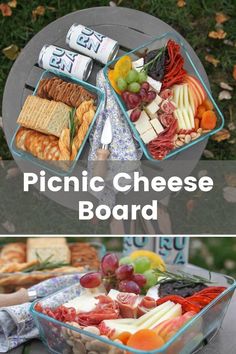 the picnic cheese board is full of fresh fruit, crackers, and breads