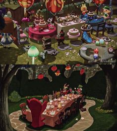 two screens showing the same scene in mario's birthday party, and one shows an image of a table with candles on it