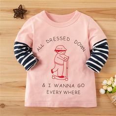 Girls Striped Printed Long Sleeve T-Shirt - PrettyKid Sales Girl, Cute Letter, Clean Heart, Cute Letters, Striped Long Sleeve Tee, Girls Stripes, Affordable Clothes, Wholesale Clothing, Dressed Down