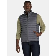 This Men's Puffer Vest by Ozark Trail is an ideal option for those seeking warmth and durability. This vest is both wind- and water-repellent, featuring polyester fill to help you stay cozy during in-between weather. Front pockets hold your items and keep hands covered, as you layer this puffer vest over your hoodie, tee or flannel shirt for a season-ready style. Jeans or cargo pants complete the look for casual outings or outdoor adventures. Size: M.  Color: Gray.  Gender: male.  Age Group: adu Casual Gray Puffer Jacket For Outdoor Activities, Gray Sleeveless Vest For Outdoors, Gray Sleeveless Vest For Outdoor, Waterproof Winter Vest, Casual Windproof Vest For Outdoor Activities, Waterproof Sleeveless Winter Vest, Winter Sleeveless Vest For Outdoor Work, Winter Outdoor Work Vest Outerwear, Winter Vest For Outdoor Work