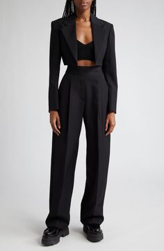 Alexander Wang Wool Crop Tuxedo Blazer | Nordstrom Oversized Tuxedo Women, Women Wedding Tuxedo, Formal Coats For Women Wedding, Crop Blazer Outfit, Cropped Blazer Outfit, Wedding Suit Women, Womens Tailored Suit, Secret Wedding, Gala Outfit