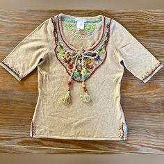 Nwot. Larock Embroidery Bohemian Sweater. Never Worn. Beautiful Embroidery With Wood Beads And Felt. 70% Cotton / 30% Cashmere. Size S Bohemian Embroidered Top For Fall, Bohemian Embroidered Festival Top, Fitted Bohemian Embroidered Top For Fall, Beige Bohemian Embroidered Top For Fall, Beige Embroidered Bohemian Top, Beige Bohemian Embroidered Top, Bohemian Embellished Tops For Fall, Bohemian Embellished Embroidered Top For Spring, Festival Embroidered Beige Tops