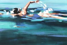 a painting of a woman swimming in the ocean