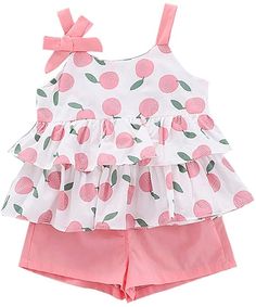 BAOBAOLAI Conjunto de roupas infantis para bebês, meninas, verão, estampa de frutas, sem mangas, colete + shorts | Amazon.com.br African Dresses Modern, Girl Dress Pattern, Baby Dress Design, Baby Clothes Patterns, Baby Frocks Designs, Frocks For Girls, Frock Design