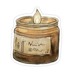 a drawing of a jar with a candle in it and writing on the label next to it