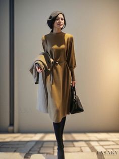 Lasaky - Timeless Pure Wool Coat with Luxurious Soft Inner Lining Knitted Sweater Dress, Minimalist Dresses, Brown Outfit, Beach Maxi Dress, Crewneck Dress, Woolen Coat, Knit Sweater Dress, Wool Blazer, Types Of Skirts