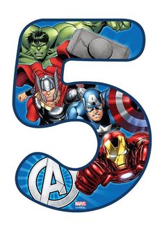 the number 5 with avengers and captain america characters on it's front, is shown