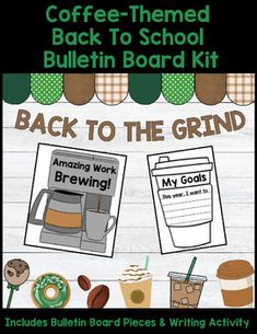 back to the grind coffee themed bulletin board kit