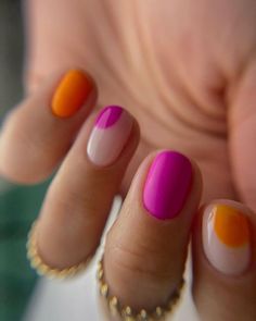 Matte And Shiny Nails, Different Shades Of Pink Nails, Rainbow French Manicure, Short Nail Trends, Colorful Manicure, Colorful Nails