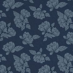 a blue and white flower pattern on a black background