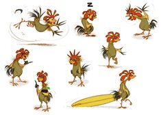 various stages of roosters doing different poses