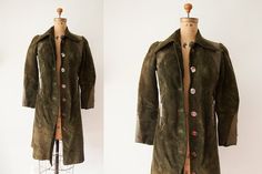 Rare Vintage 1970s Gucci Suede Leather Coat by ClosetsbyONH Leather Long Jacket, Betsey Johnson Dress, Vintage Betsey Johnson, Long Coat Jacket, Gucci Designer, Forest Green Color, Vintage Clothes Women, Suede Coat, Beautiful Forest