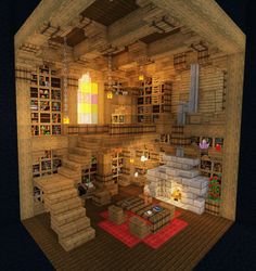 Minecraft Library Interior, Minecraft Library, Casa Viking, Library Interior Design, Interior Minecraft