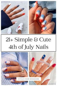 Fourth Of July Nails Easy, 4th Of July Nail Designs, July Nail Designs, American Flag Nails, Firework Nail Art, Firework Nails, Flag Nails, Patriotic Nails, Fourth Of July Nails