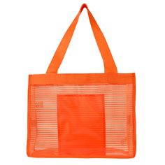 Made Of Combo: Nylon Mesh And 210 Polyester | Front Pocket | 25" Handles | Spot Clean/Air Dry | Totes | Beach Totes | Beach Totes | Custom Sheer Striped Tote Bag in Orange | Mesh Cheap Orange Outdoor Bags, Cheap Mesh Tote Bag, Cheap Orange Shoulder Beach Bag, Cheap Orange Summer Bags, Cheap Everyday Mesh Shoulder Bag, Cheap Casual Mesh Bag, Cheap Casual Mesh Bags, Casual Cheap Mesh Bags, Cheap Orange Tote Beach Bag