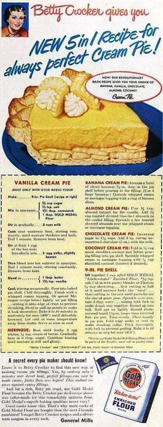 an advertisement for new england cream pie from the 1950's is shown in this ad