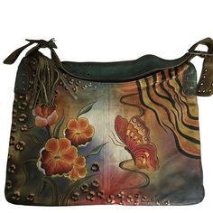 Anuschka Handpainted Leather Extra Large Shoulder Bag Hobo Butterfly Floral Never Used But Some Paint On The Strap Material Wore Off From Storage (Third To Last Photo), Genuine Handpainted Leather, Handcrafted Bag Including A 100% Cotton Unbranded Storage Bag. Care Instructions In Last Photo. Top Zip Entry To Main Compartment With Tassel Zipper Pull Outside Back Has Zip Pocket Inside Back Wall With Zip Pocket Wide Shoulder Strap Adjustable Drop 12" - 16" Approximate Dimensions: 17 3/4" Width X 1 Hand Painted Leather Tote Shoulder Bag, Hand-painted Leather Tote Shoulder Bag, Luxury Hand-painted Leather Bags, Luxury Hand Painted Leather Bags, Artisan Rectangular Shoulder Bag Hand Painted, Artisan Leather Bags Hand Painted, Artistic Leather Tote Bag, Artistic Hand Painted Tote Shoulder Bag, Artisan Hand Painted Rectangular Shoulder Bag